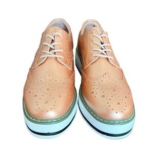 Women's Rose‎ Gold Wingtip Platform Brogues Shoes Size 8